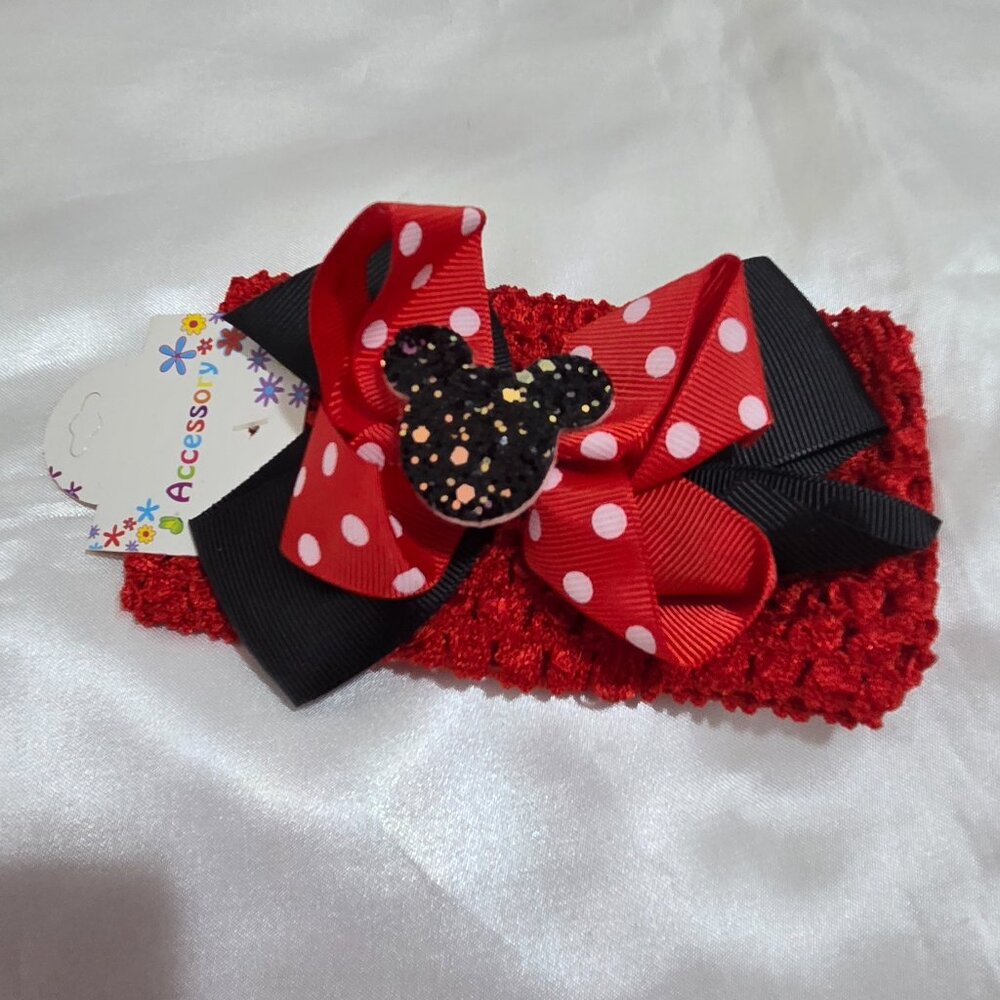 Minnie Style Headbands  Red Black Polka Dot Bows Stretchy